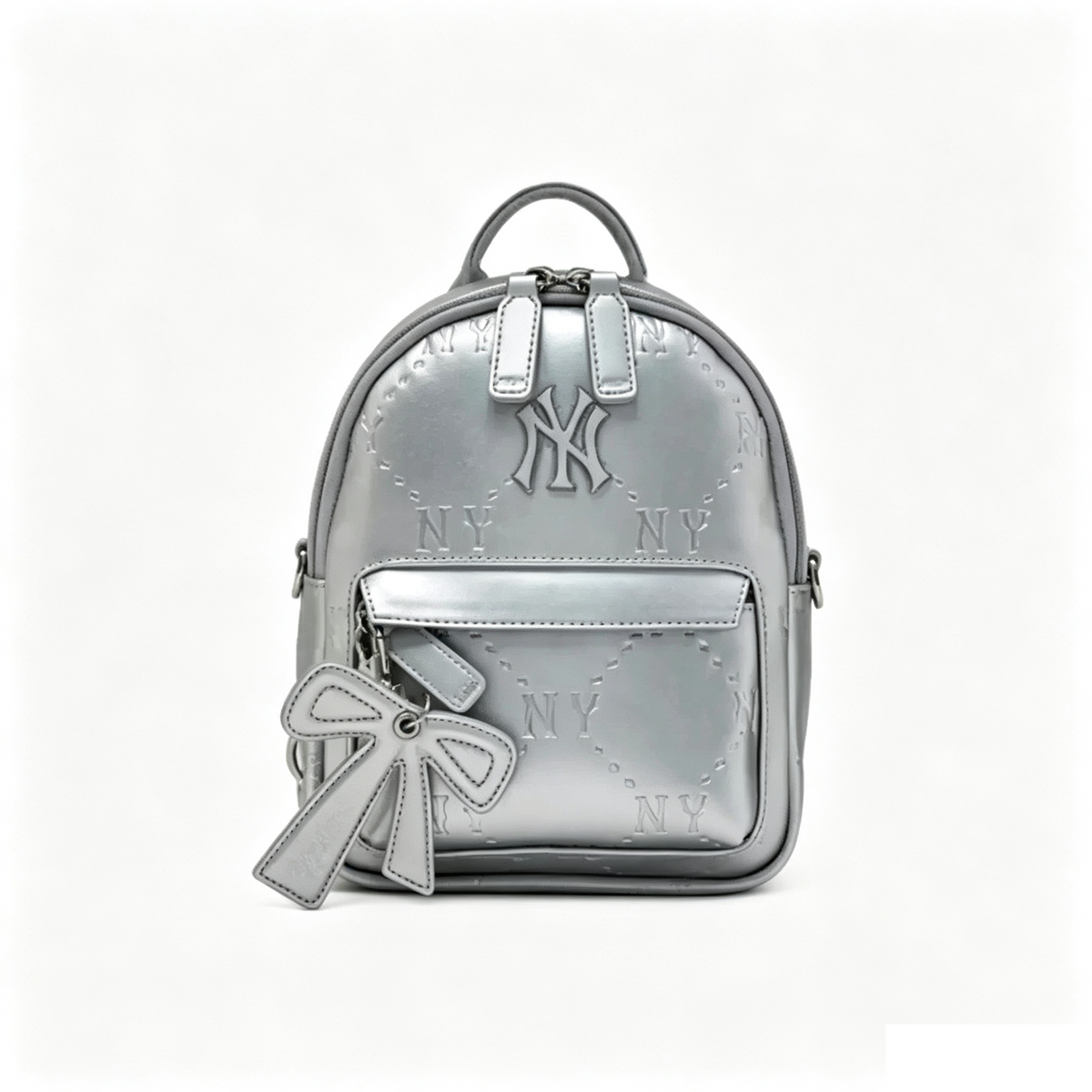 Mini Embossed Pattern Backpack for Women, Cute Bow Pendant Small Daypack, PU Leather Casual Rucksack Multi‑Way Shoulder Bag for Daily Use