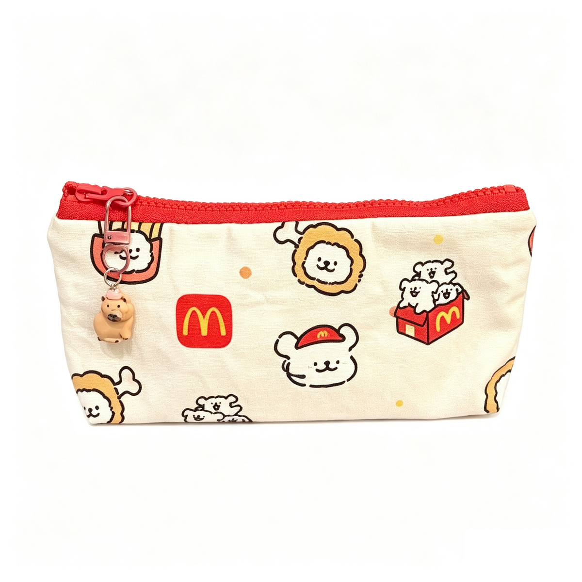 Cute Dog Fast‑Food Theme Canvas Pencil Case With Charm Pendant