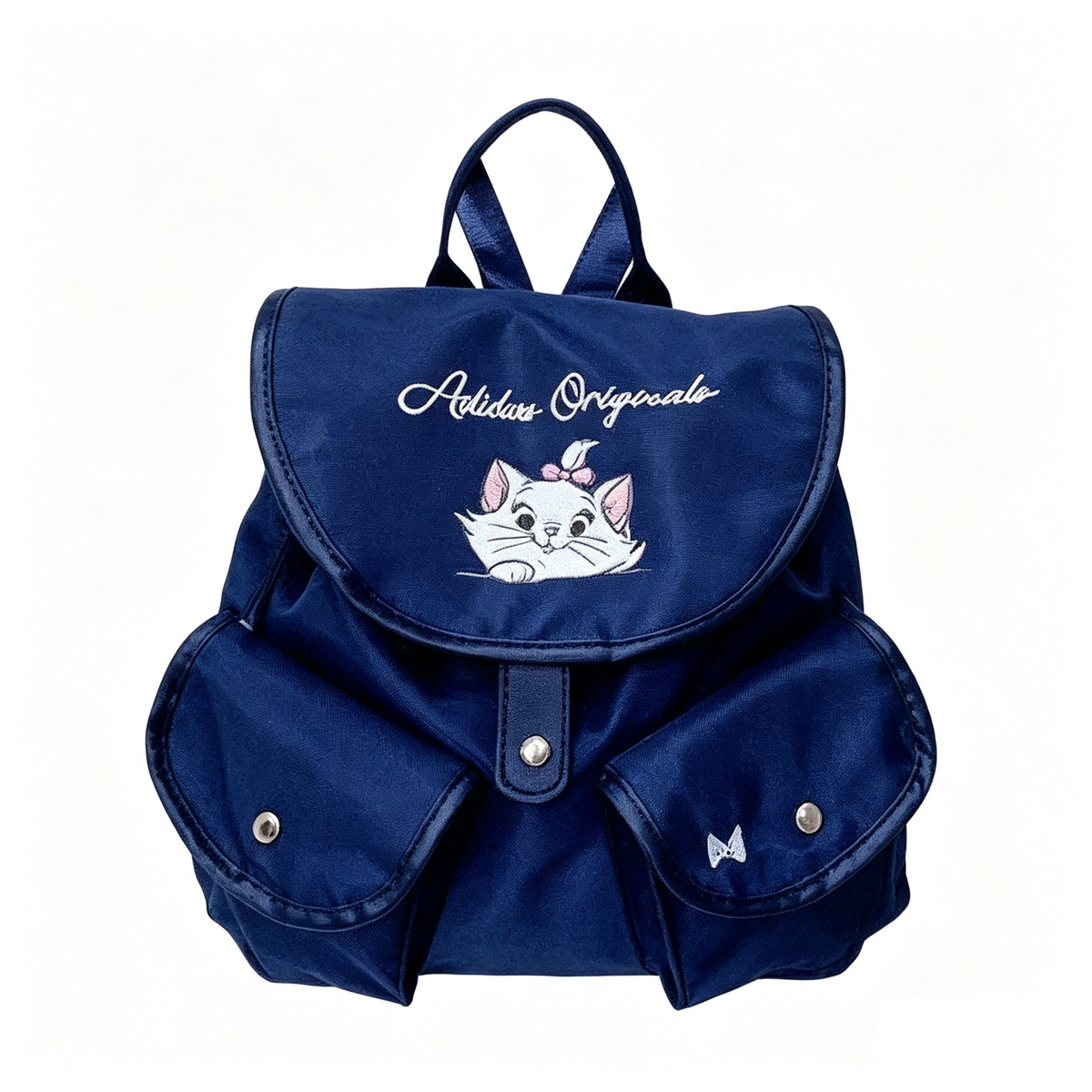 Navy Blue Marie Cat Disney Co‑branded Backpack Flip‑Cover Multi‑Pocket Women Travel School Bag