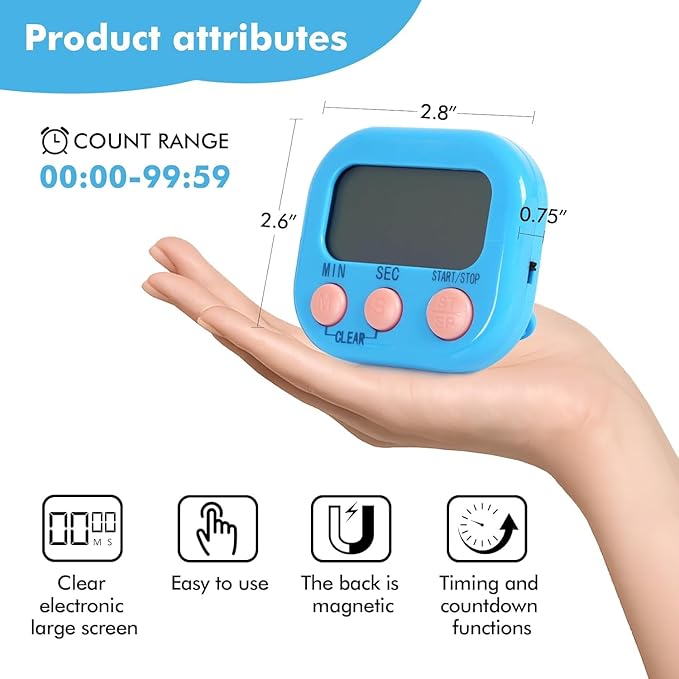12 Pack Multi-Function Electronic Timer, Learning Management, Suitable for Kitchen, Study, Work, Exercise Training, Outdoor Activities(not Including Battery)