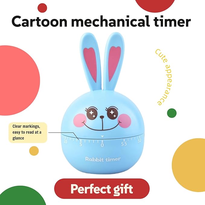 Cartoon Mechanical Kitchen Timer, 60 Minutes Countdown Timer, Mechanical Visual Timer for Kids - No Batteries Required, Kitchen Timer for Cooking, Home, Study and Classroom (Pink-B)