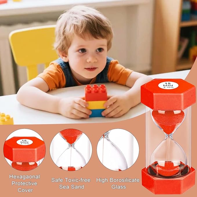 20 Minute Hourglass Sand Timer, Plastic Hexagon Hourglass Sand Clock 20 Min, Reloj De Arena 20 Minutos,Unbreakable Green Hour Glass Sandglass for Classroom Games Kitchen (Red)