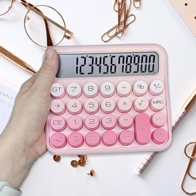 Benkaim Desk Calculator - 12 Digit Large LCD Display, Big Button Calculator for School, Home & Business Use (Pink Gradient)